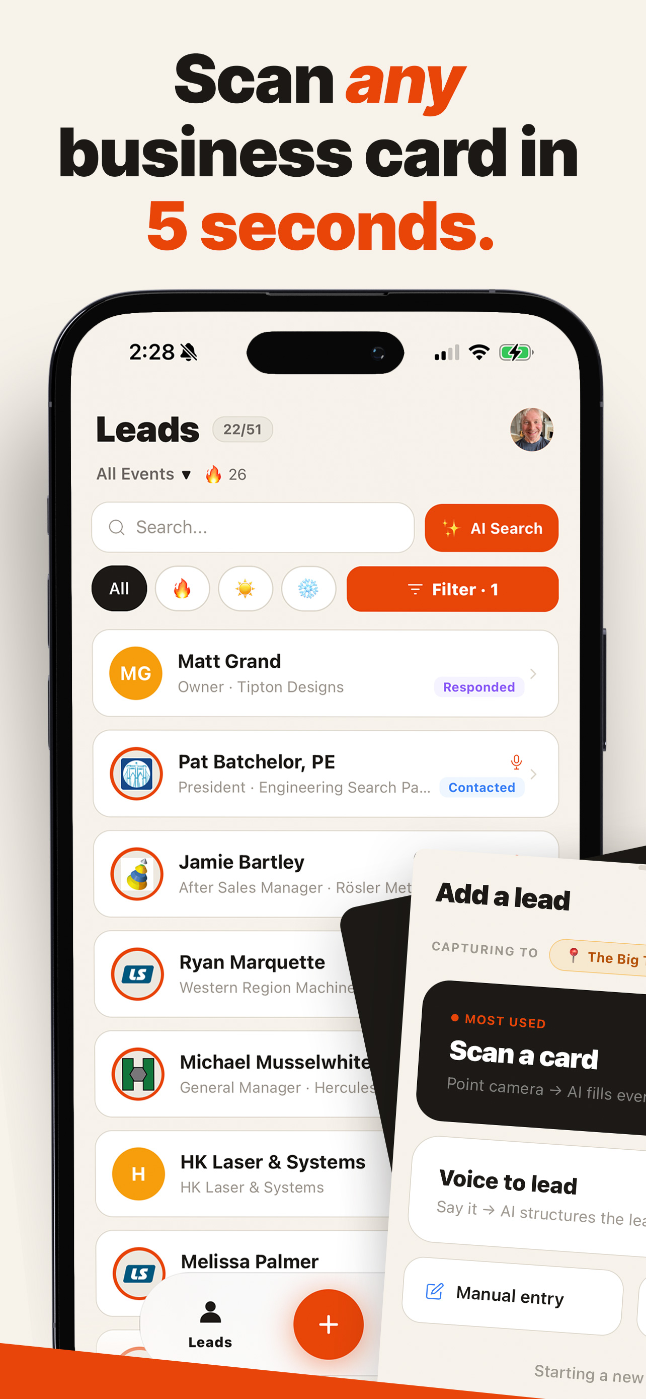 Scan any business card in 5 seconds